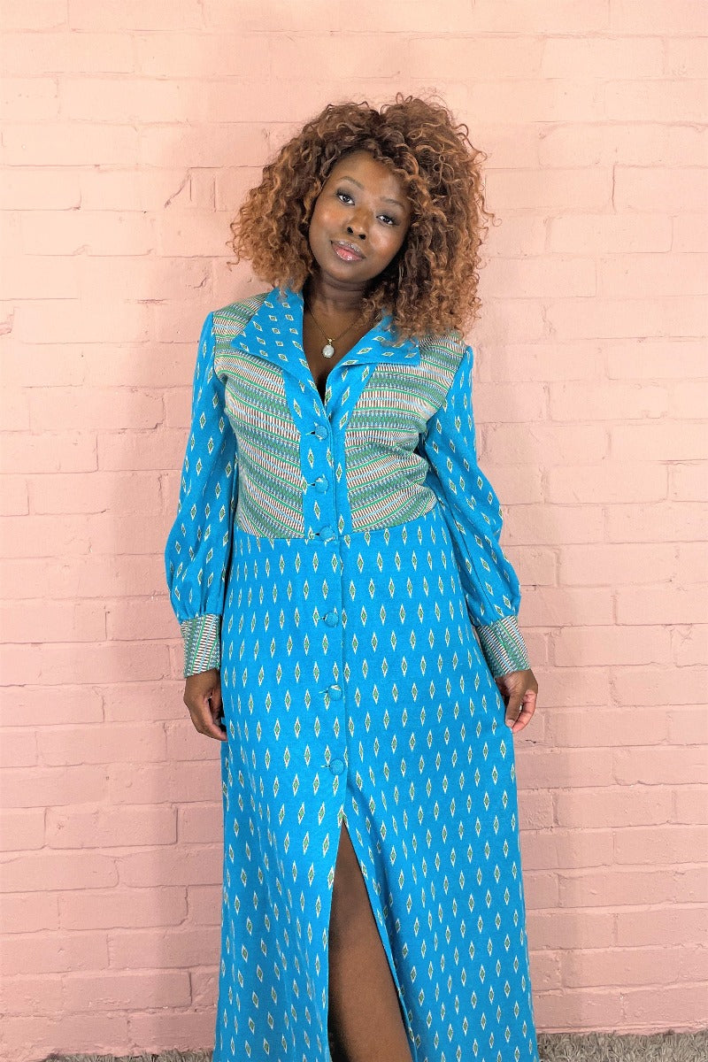 Vintage Retro Jacket/Dress - Deep Sky Blue & Lime- Size S/M By All About Audrey