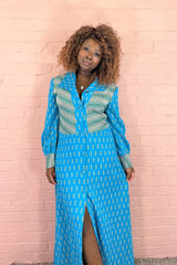 Vintage Retro Jacket/Dress - Deep Sky Blue & Lime- Size S/M By All About Audrey