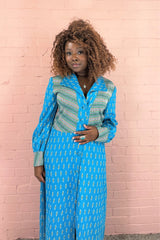 Vintage Retro Jacket/Dress - Deep Sky Blue & Lime- Size S/M By All About Audrey