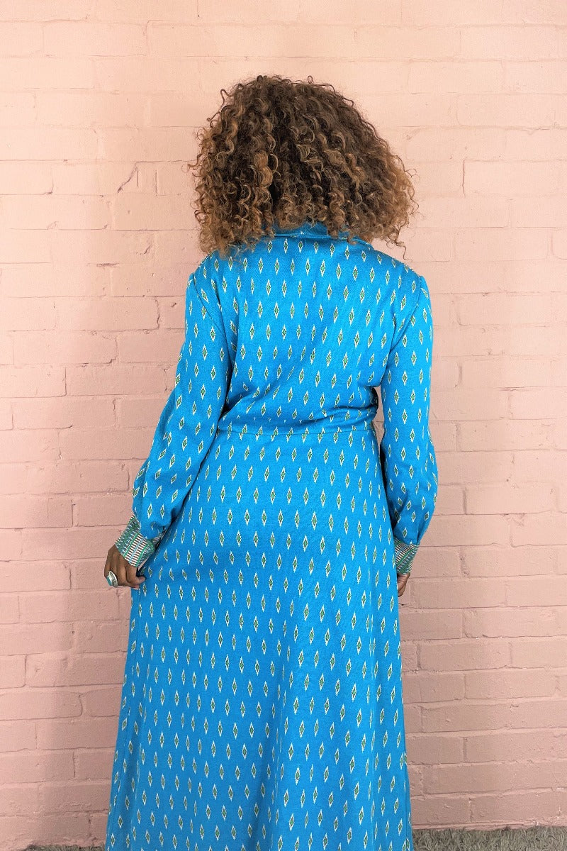 Vintage Retro Jacket/Dress - Deep Sky Blue & Lime- Size S/M By All About Audrey