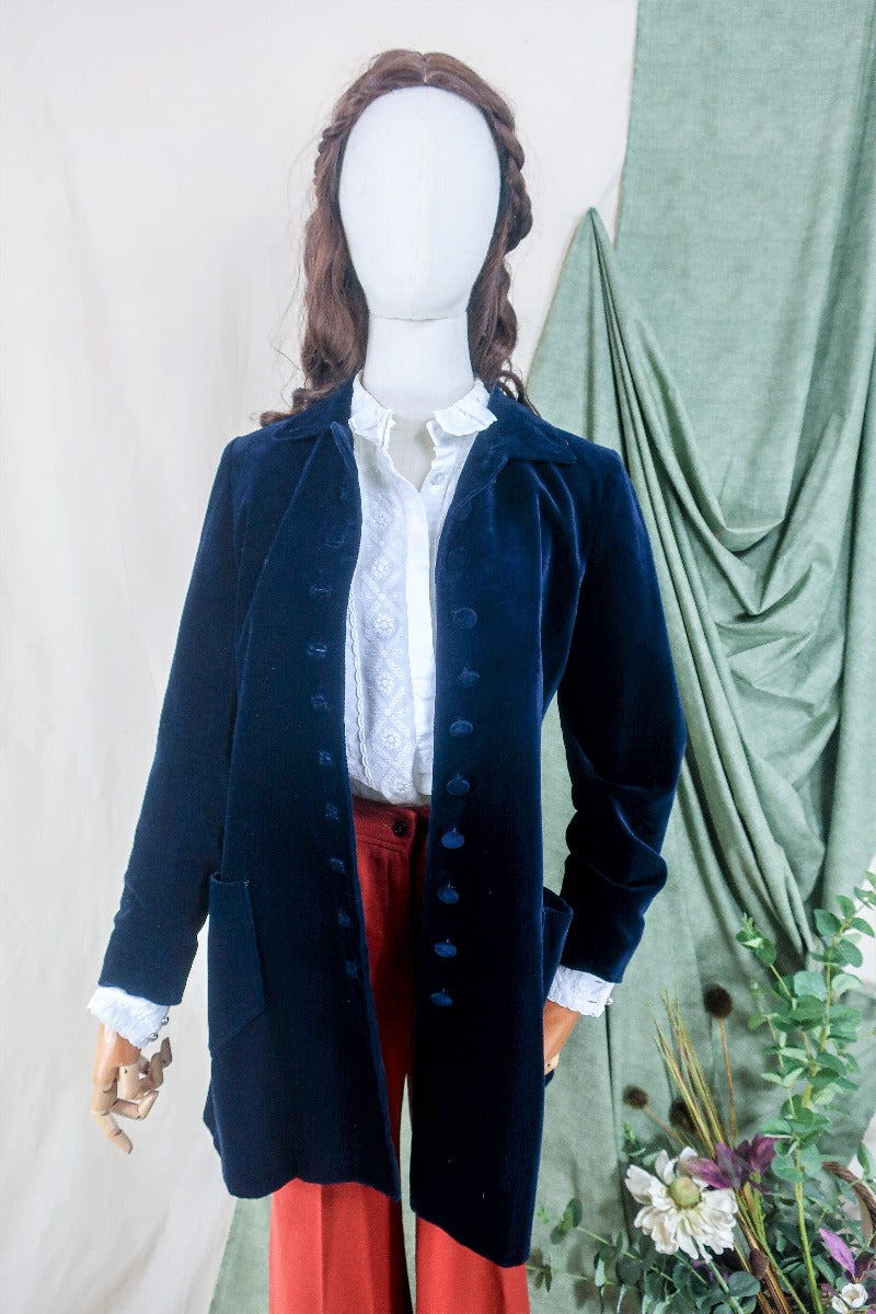 Vintage Jacket Midnight Blue Velvet Size S All About Audrey All About Audrey Vintage Boutique