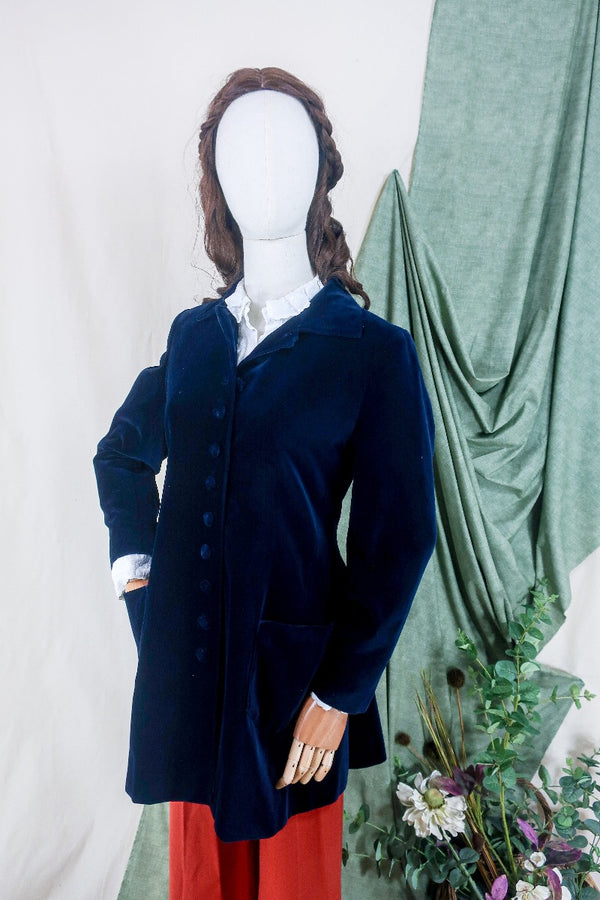 Vintage Jacket - Midnight Blue Velvet - Size S By All About Audrey