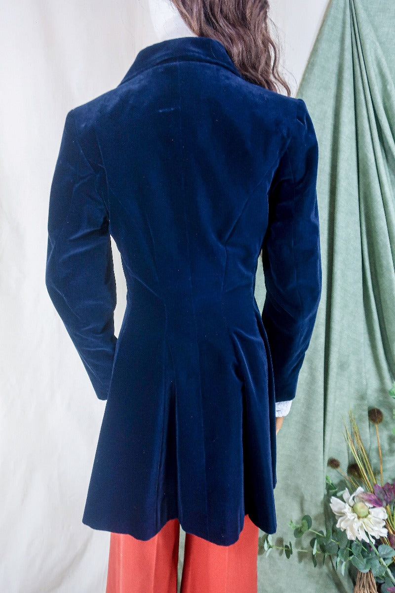 Blue velvet coat womens sale