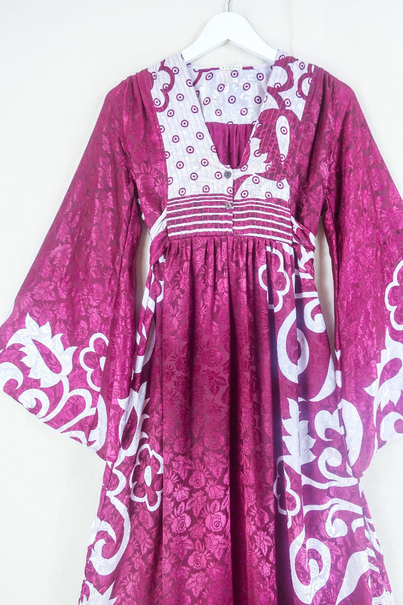 Lunar Maxi Dress - Vintage Sari - Wine and Ice Flora  - Size S/M. By All About Audrey. 