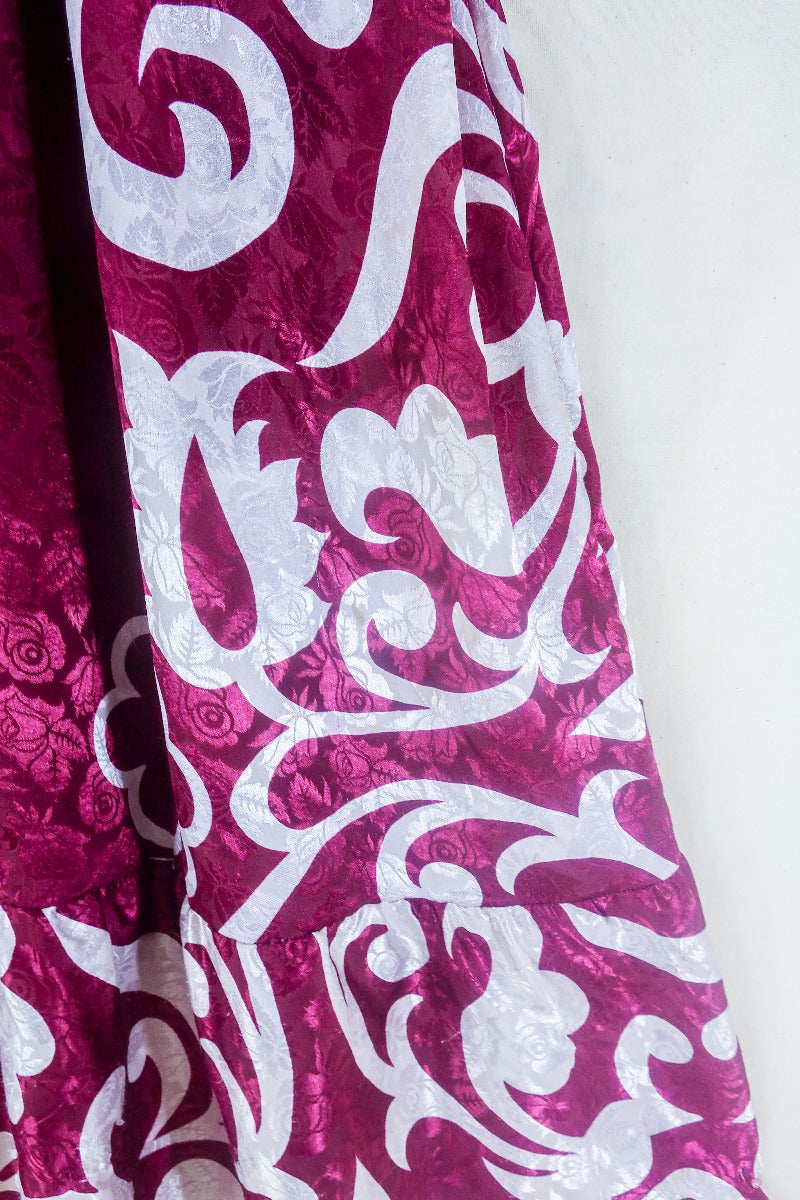 Lunar Maxi Dress - Vintage Sari - Wine and Ice Flora  - Size S/M. By All About Audrey. 