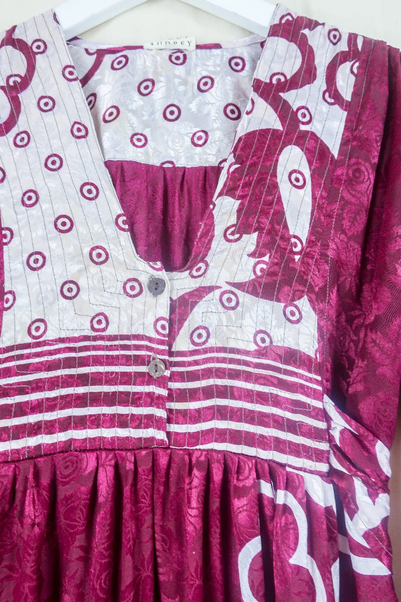 Lunar Maxi Dress - Vintage Sari - Wine and Ice Flora  - Size S/M. By All About Audrey.