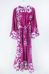 Lunar Maxi Dress - Vintage Sari - Wine and Ice Flora  - Size S/M. By All About Audrey. 