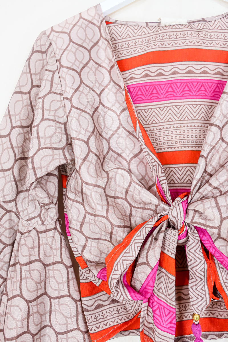 Sylvia Wrap Top - Rose Gold Azec - Vintage Sari - Size M/L