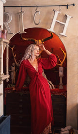 Lola Long Wrap Dress - Block Colour Ruby Red - ALL SIZES all about audrey
