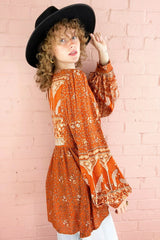 Peacock Prairie Bohemian Smock Top - Burnt Orange Rayon - ALL SIZES by All About Audrey