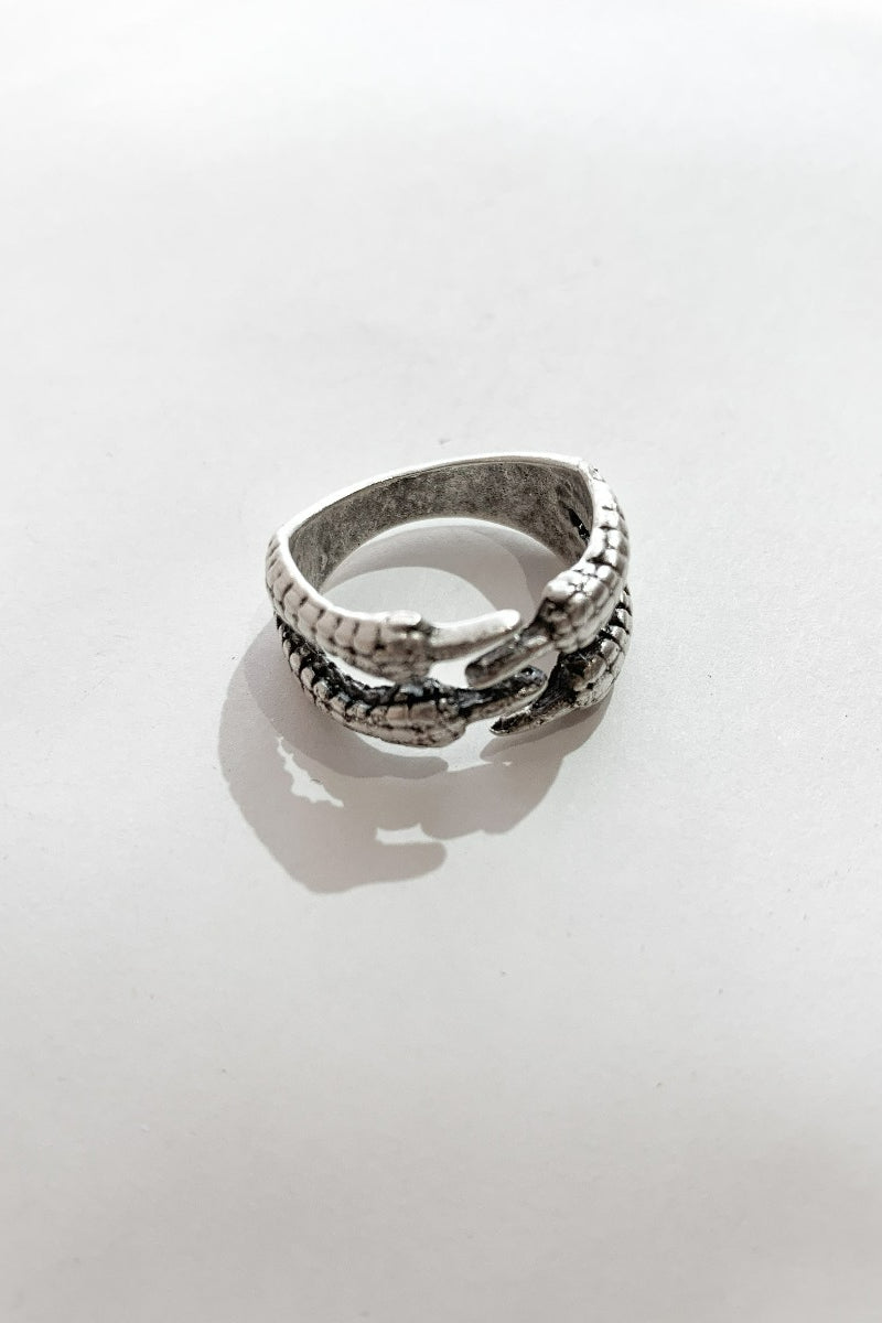 above view silver plated talon ring with oxidised finish from our collection of turkish bohemian jewellery by all about audrey