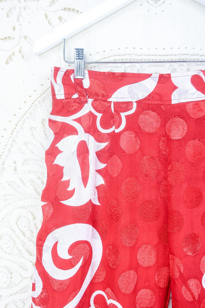 Tandy Wide Leg Trousers - Vintage Sari - Vivid Red & White Floral Shimmer - Free Size M/L by all about audrey