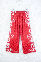 Tandy Wide Leg Trousers - Vintage Sari - Vivid Red & White Floral Shimmer - Free Size M/L by all about audrey