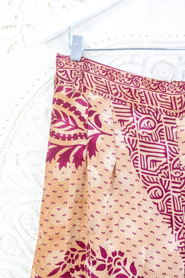Tandy Wide Leg Trousers - Vintage Sari - Golden Champagne & Copper Floral Ombre - Free Size L/XL by all about audrey