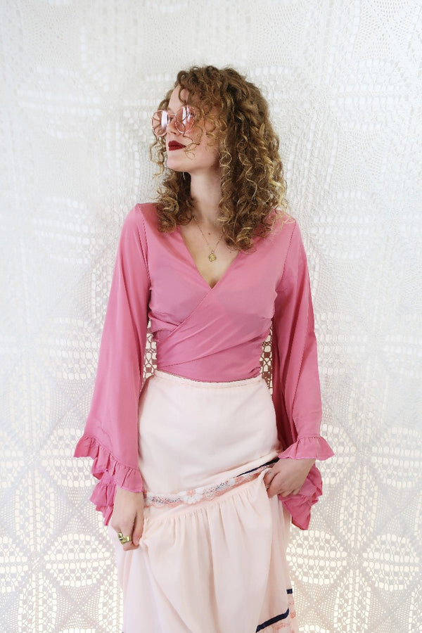 Venus Wrap Top - Block Colour - Petal Pink - ALL SIZES all about audrey