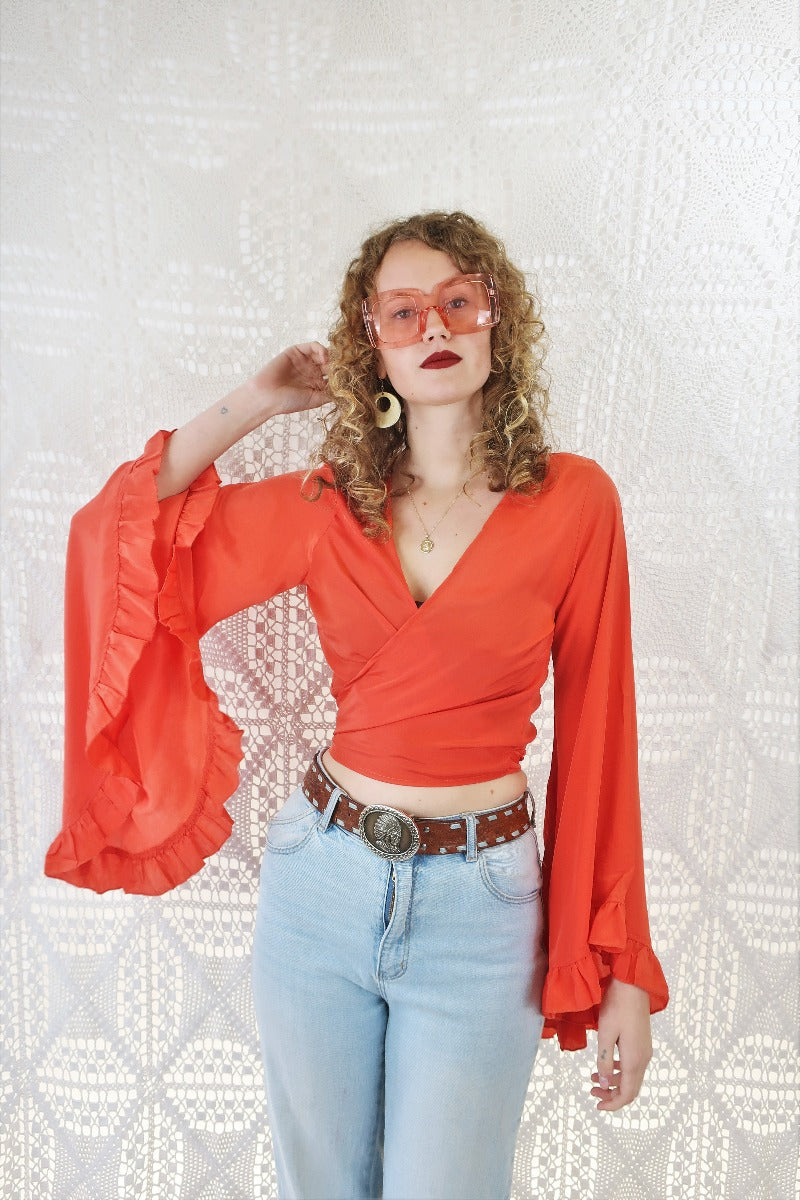 Venus Wrap Top - Block Colour - Electric Coral - ALL SIZES all about audrey