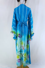 Venus Maxi Dress - Vintage Sari - Embroidered Sky Blue Stripe - Size S/M by all about audrey