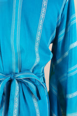 Venus Maxi Dress - Vintage Sari - Embroidered Sky Blue Stripe - Size S/M