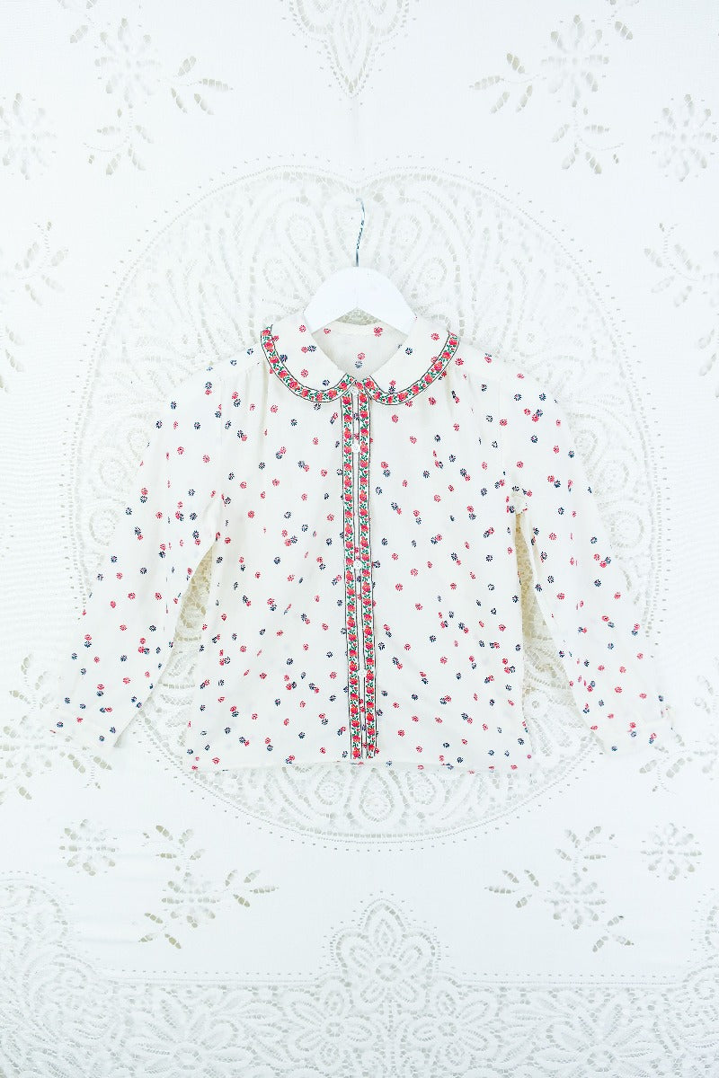 Vintage Peter Pan Collar Floral Blouse - Size XS By All About Audrey