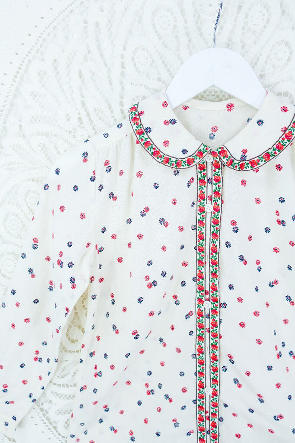 Vintage Peter Pan Collar Floral Blouse - Size XS By All About Audrey