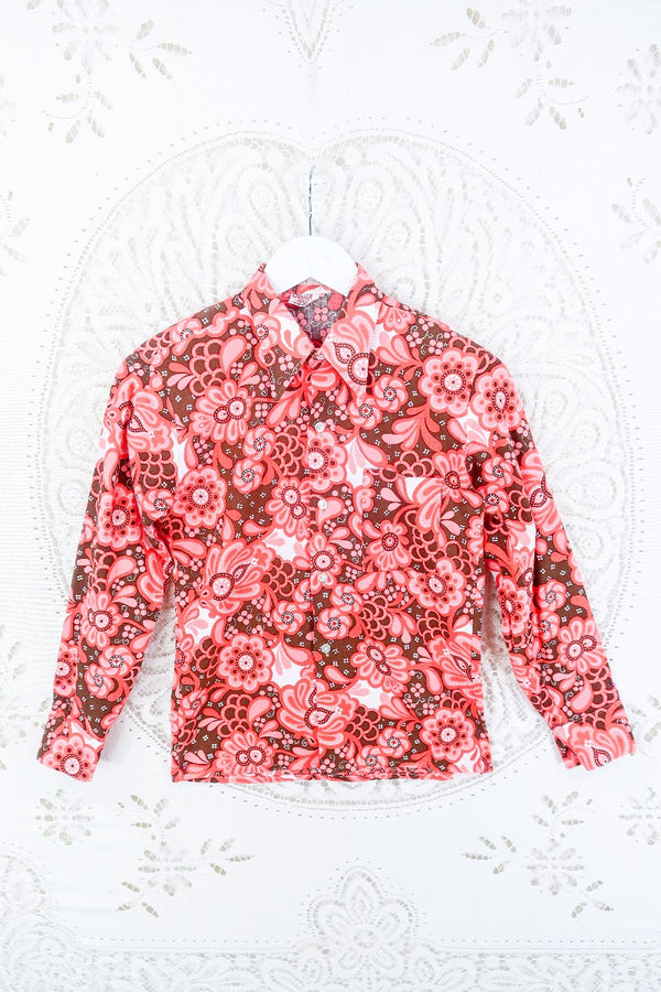 Vintage Blush Pink Retro Floral Print Shirt - Size XXS by all about audrey