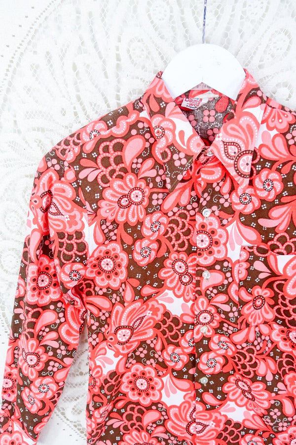 Vintage Blush Pink Retro Floral Print Shirt - Size XXS by all about audrey