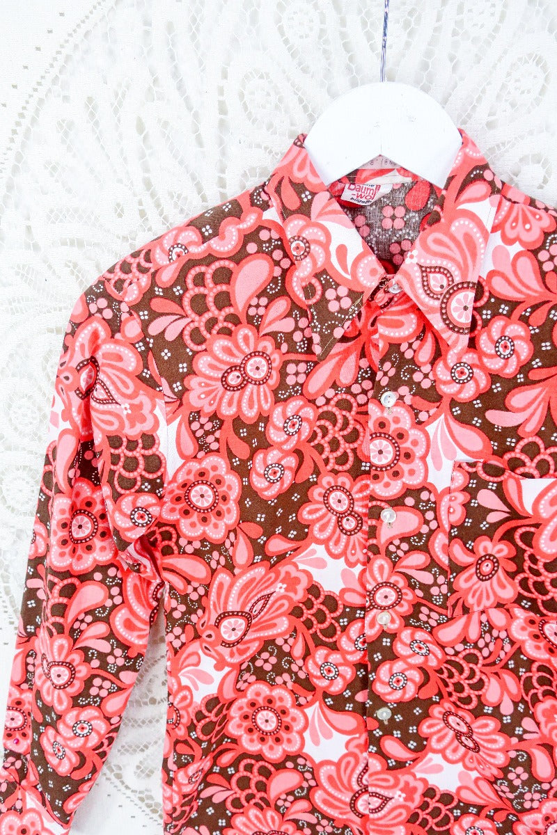 Vintage Blush Pink Retro Floral Print Shirt - Size XXS by all about audrey