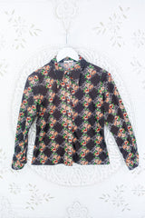 Vintage Dark Chocolate Floral Dagger Collar Shirt - Size S By All About Audrey