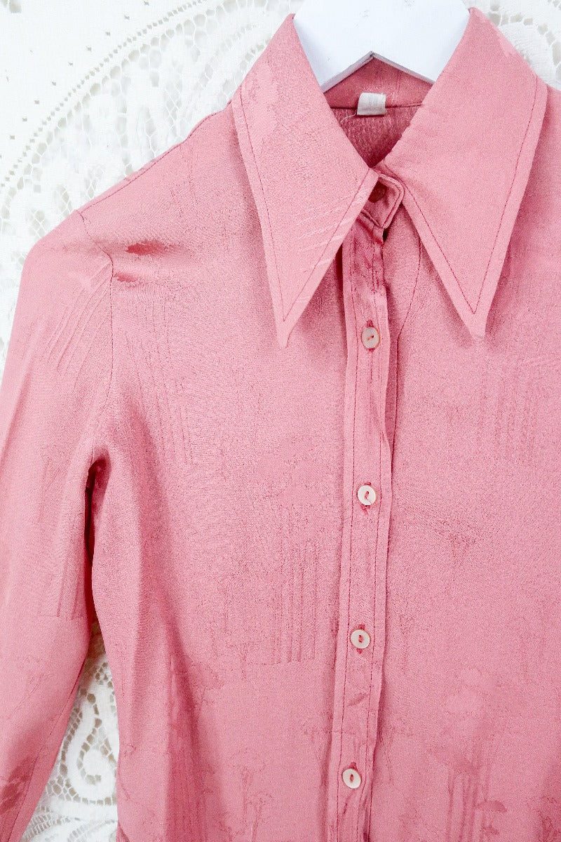 Vintage Dusky Rose Jacquard Blouse - Size XXS by all about audrey