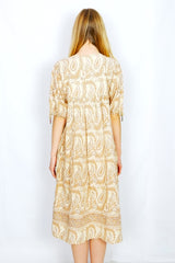 70's Vintage Midi Smock Dress - Cream, Caramel & Lilac Paisley - Size M/L by all about audrey