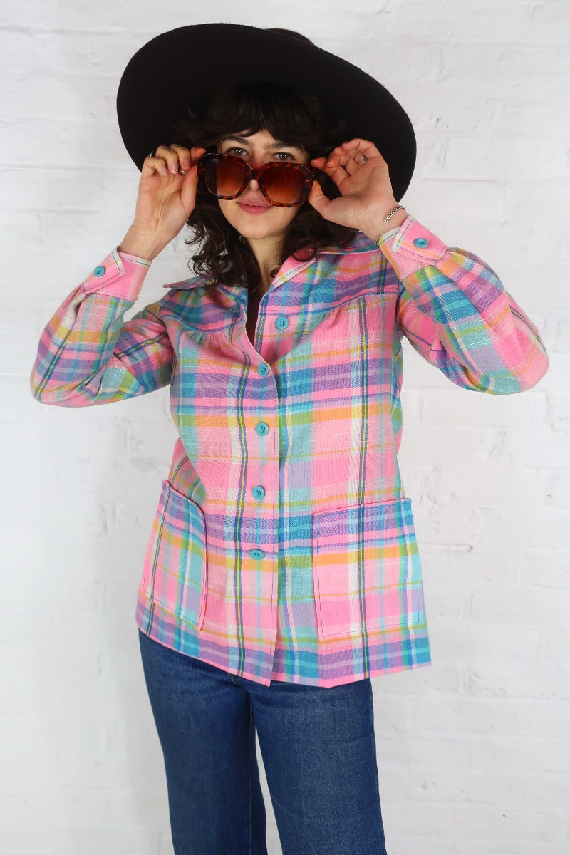 Vintage 70s Overshirt - Baby Pink Plaid - Size S by all about audrey