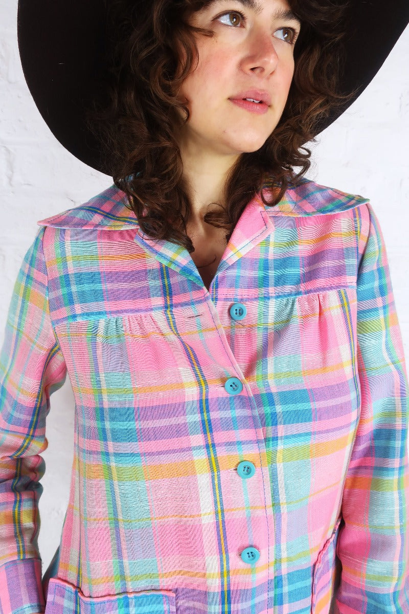 Vintage 70s Overshirt - Baby Pink Plaid - Size S by all about audrey