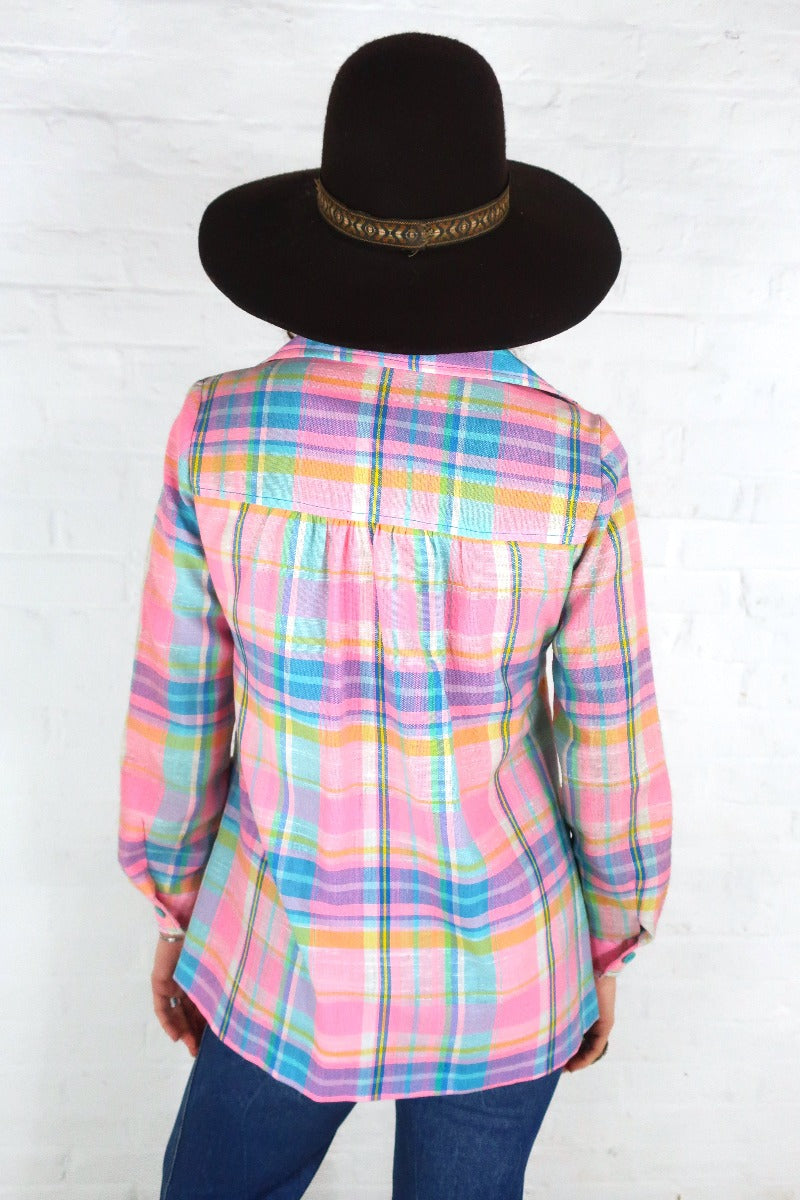 Vintage 70s Overshirt - Baby Pink Plaid - Size S by all about audrey