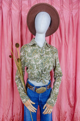 Vintage Shirt - Moss Green Psychedelic Paisley - Size S/M by all about audrey