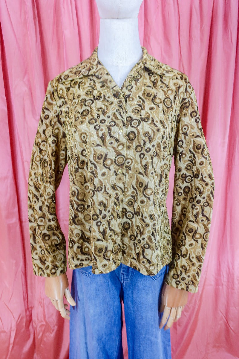 Vintage Shirt - Earth Tone & Gold Sparkle Swirl - Size S/M by all about audrey