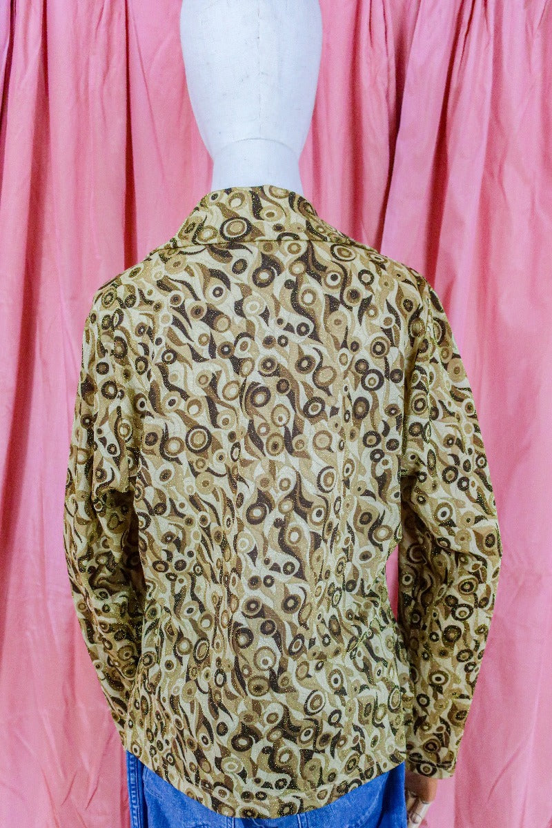 Vintage Shirt - Earth Tone & Gold Sparkle Swirl - Size S/M by all about audrey