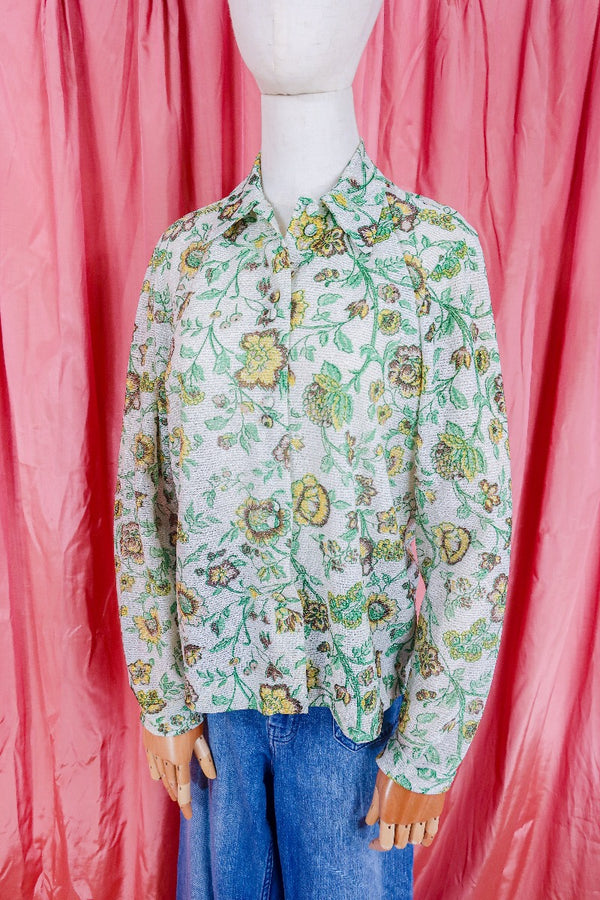 Vintage Shirt - Sparkly Ivy Green & Sun Wildflower - Size S/M by all about audrey