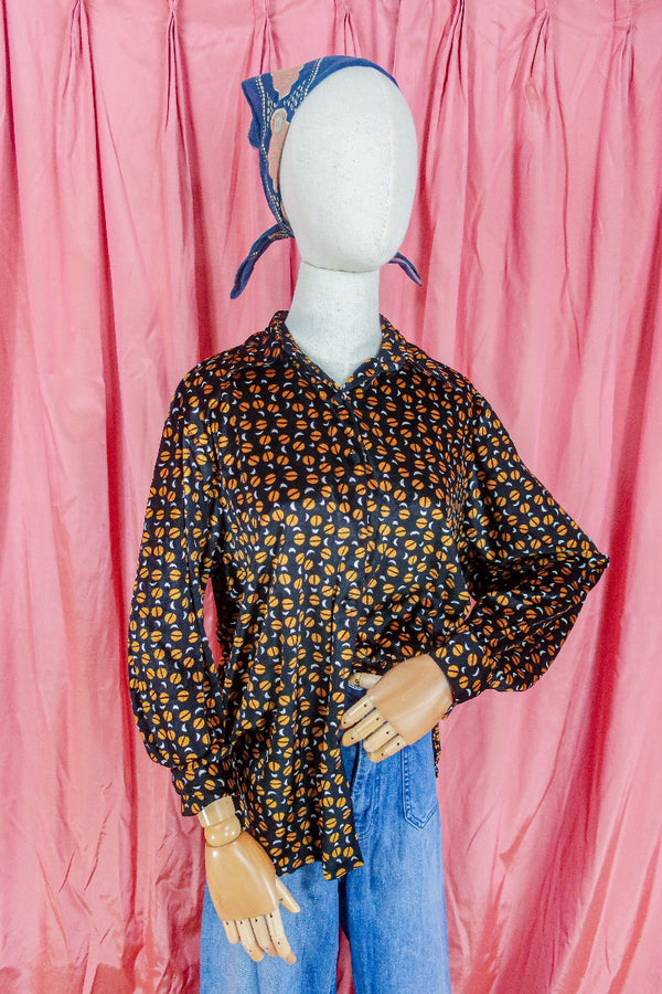 Vintage Shirt - Retro Rust & Midnight Velvet - Free Size M/L by all about audrey