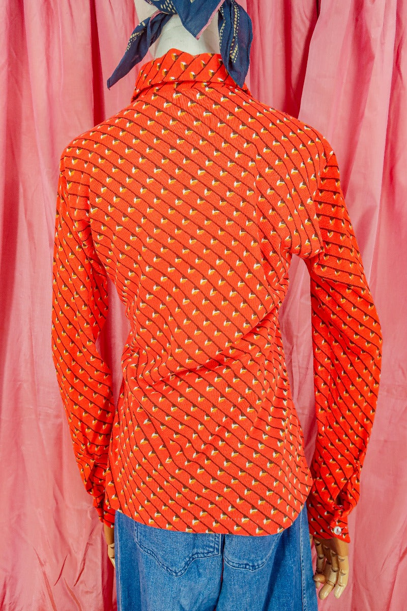 Vintage Shirt - Orange Haze Tile Print - Size S by all about audrey