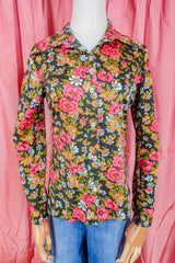 Vintage Shirt - Charcoal & Vivid Pink Floral - Size S/M by all about audrey