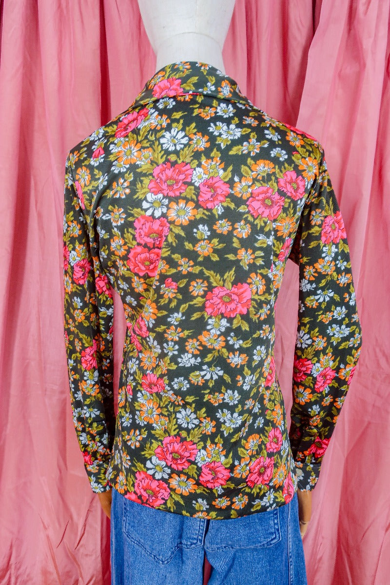 Vintage Shirt - Charcoal & Vivid Pink Floral - Size S/M by all about audrey