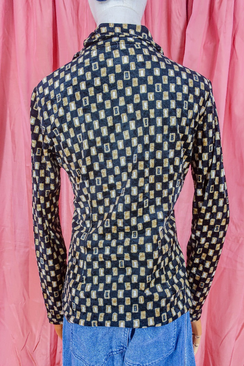 Vintage Shirt - Jet Black & Bronze Art Deco Print - Size S by all about audrey