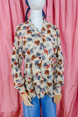 Vintage Shirt - Autumnal Rust & Heather Leaf Print - Free Size M by all about audrey