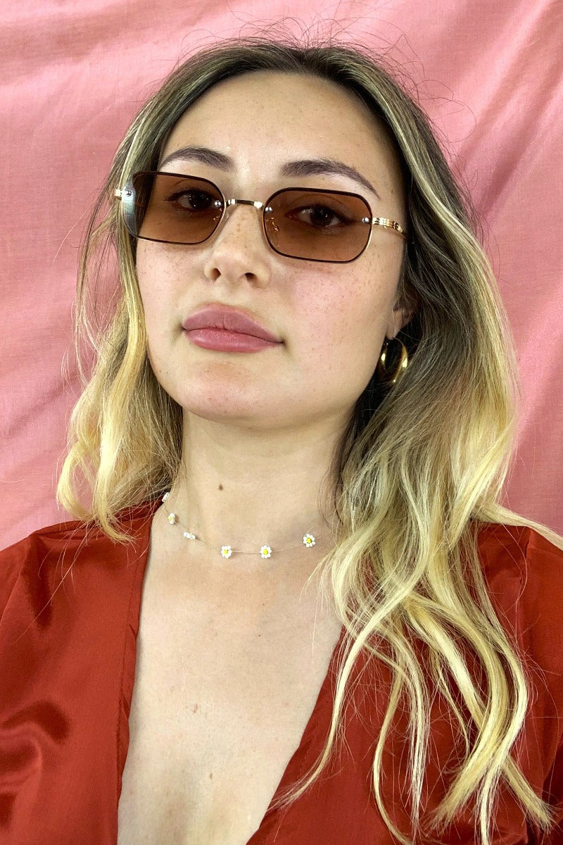 Slim Metallic Sunglasses - Golden Ombre Brown by all about audrey