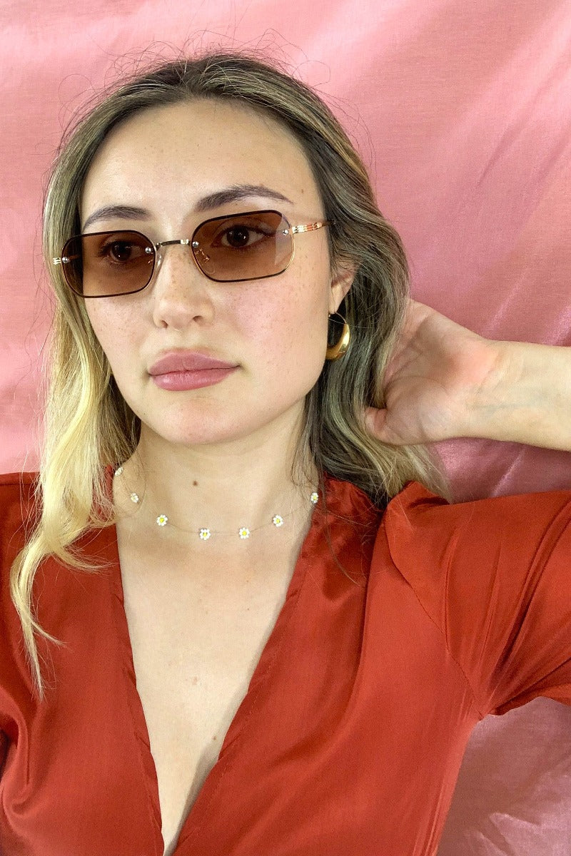 Slim Metallic Sunglasses - Golden Ombre Brown by all about audrey