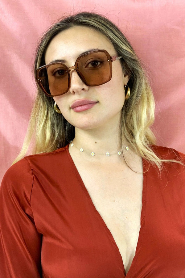 Oversized 70s Sunglasses - Crystal Sepia Brown by all about audrey