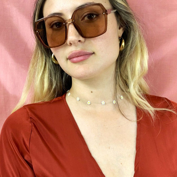 Oversized 70s Sunglasses Crystal Sepia Brown All About Audrey