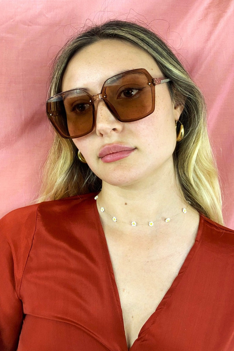 Oversized 70s Sunglasses - Crystal Sepia Brown by all about audrey