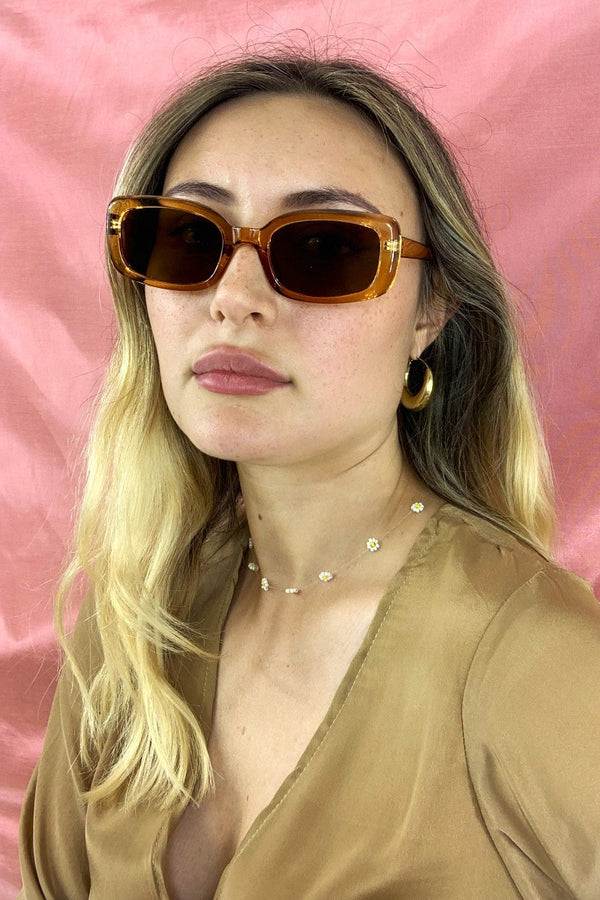 Thin 70s Cat Eye Sunglasses - Dark Amber by all about audrey