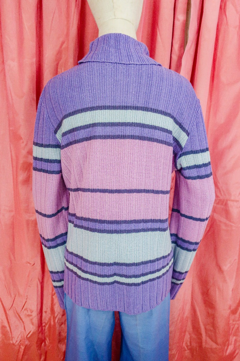 Vintage Jumper - 90's Violet and powder blue chunky stripe turtleneck -  Size M/L by all about audrey